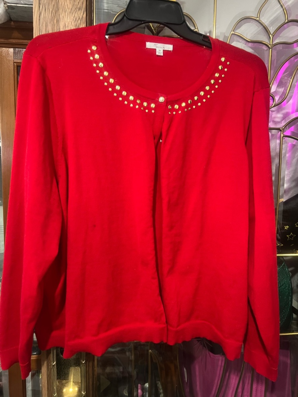 Madison Red Stud-Detail Women's Cardigan